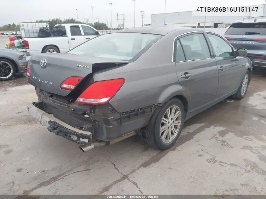4T1BK36B16U151147 2006 Toyota Avalon Limited
