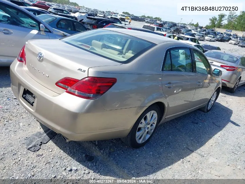 2008 Toyota Avalon Xls VIN: 4T1BK36B48U270250 Lot: 40273267