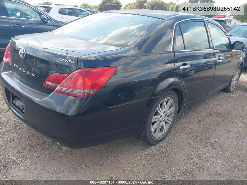 2008 Toyota Avalon Limited VIN: 4T1BK36B98U265142 Lot: 40297134