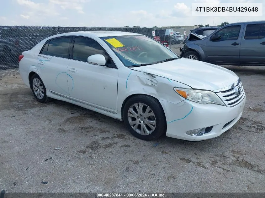 2011 Toyota Avalon VIN: 4T1BK3DB4BU429648 Lot: 40287841