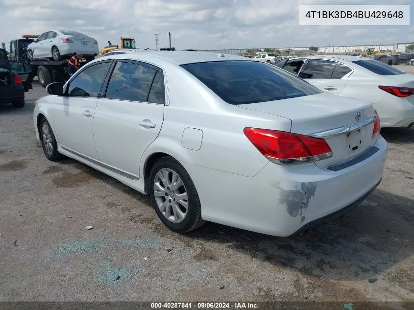 2011 Toyota Avalon VIN: 4T1BK3DB4BU429648 Lot: 40287841