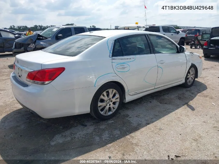 2011 Toyota Avalon VIN: 4T1BK3DB4BU429648 Lot: 40287841