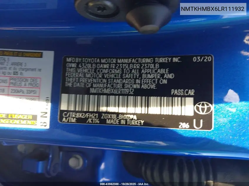 NMTKHMBX6LR111932 2020 Toyota C-Hr Le