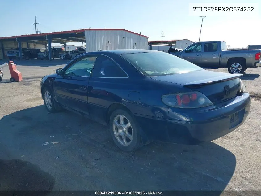 2002 Toyota Camry Solara Sle V6 VIN: 2T1CF28PX2C574252 Lot: 41219306