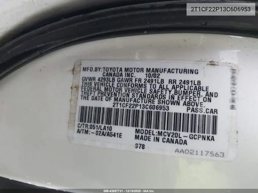2T1CF22P13C606953 2003 Toyota Camry Solara Sle V6