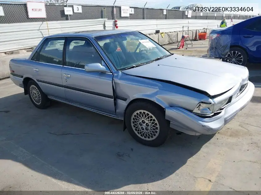 1989 Toyota Camry Le VIN: JT2SV22E0K3334604 Lot: 44326288