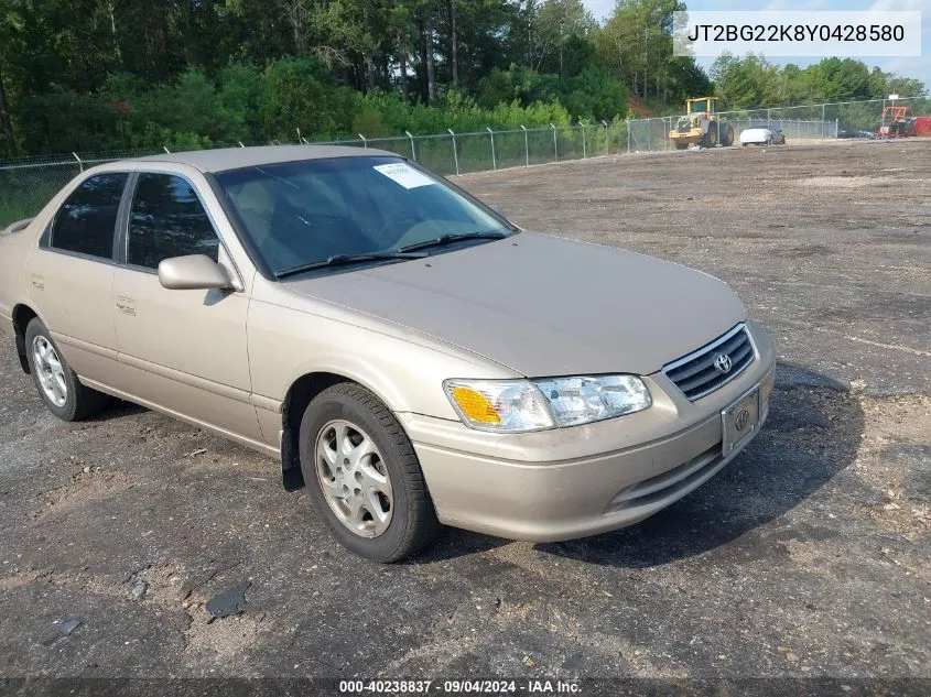 2000 Toyota Camry Le VIN: JT2BG22K8Y0428580 Lot: 40238837