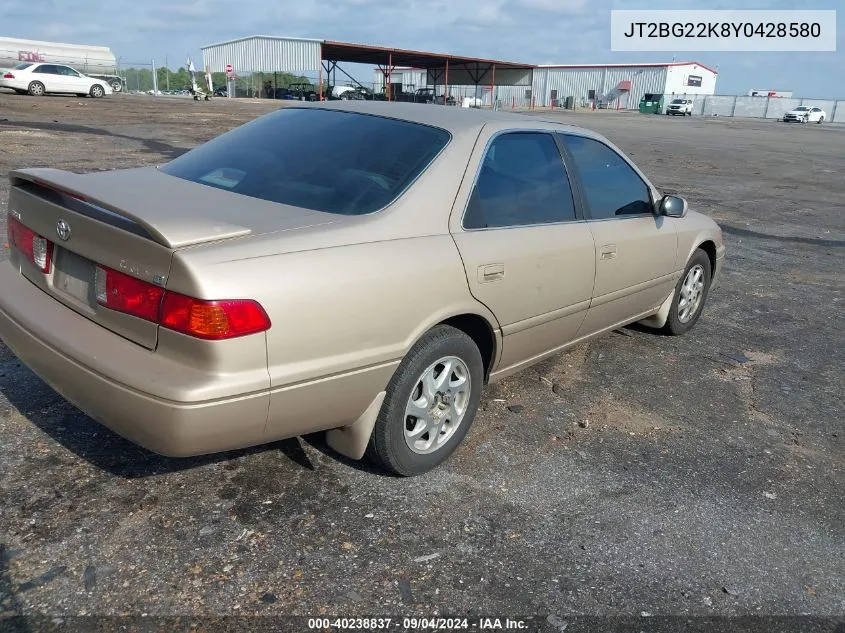 2000 Toyota Camry Le VIN: JT2BG22K8Y0428580 Lot: 40238837