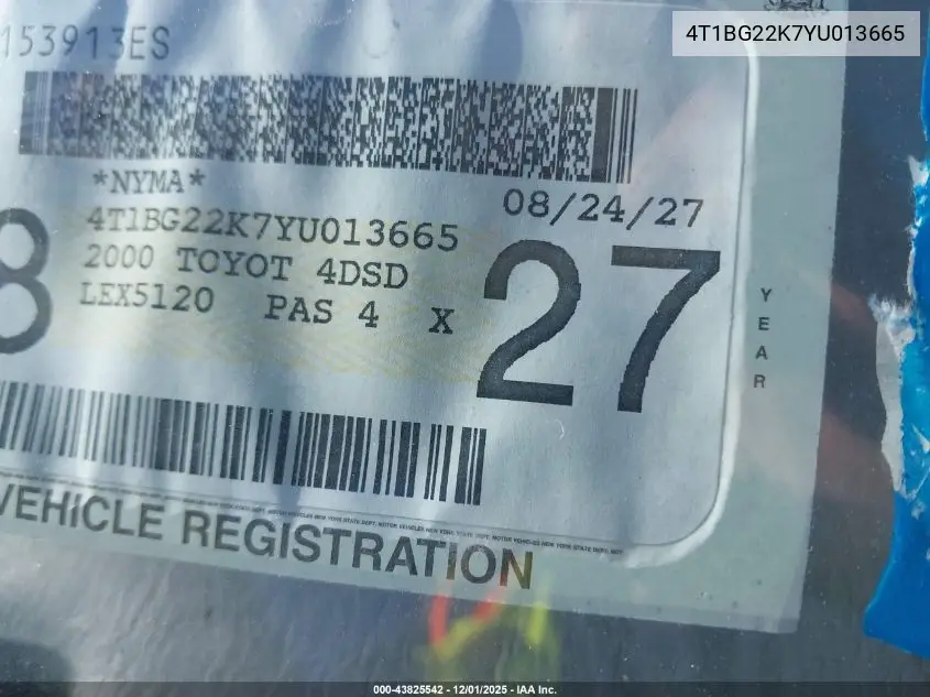 4T1BG22K7YU013665 2000 Toyota Camry Ce