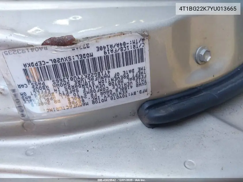 4T1BG22K7YU013665 2000 Toyota Camry Ce