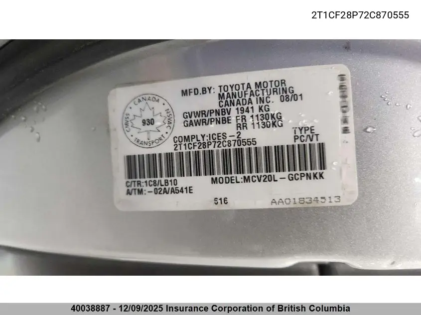 2T1CF28P72C870555 2002 Toyota Camry