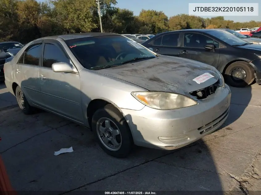JTDBE32K220105118 2002 Toyota Camry Le