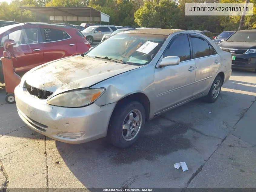 JTDBE32K220105118 2002 Toyota Camry Le
