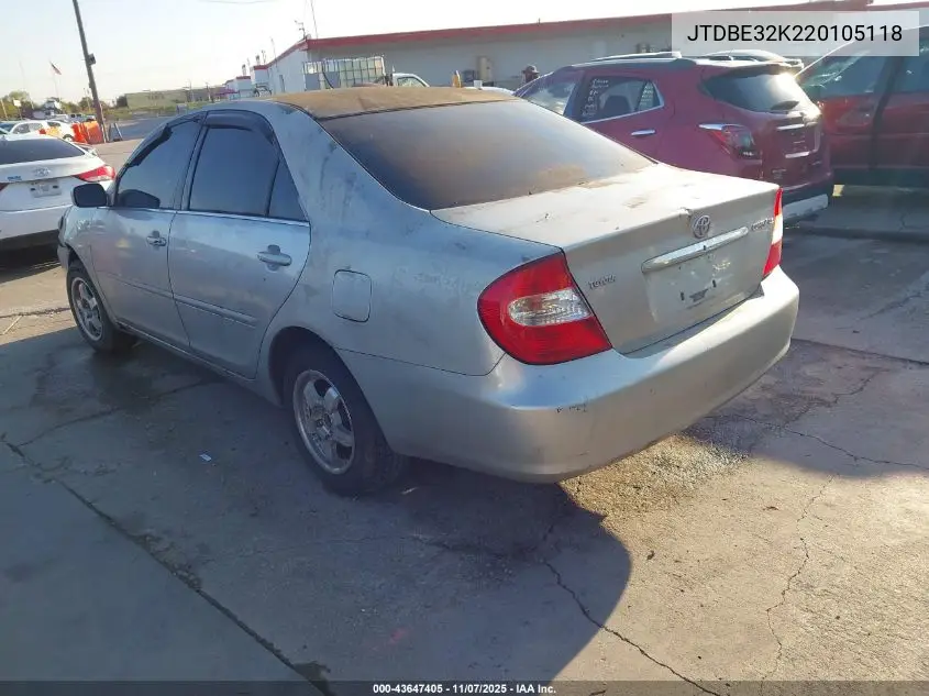 JTDBE32K220105118 2002 Toyota Camry Le