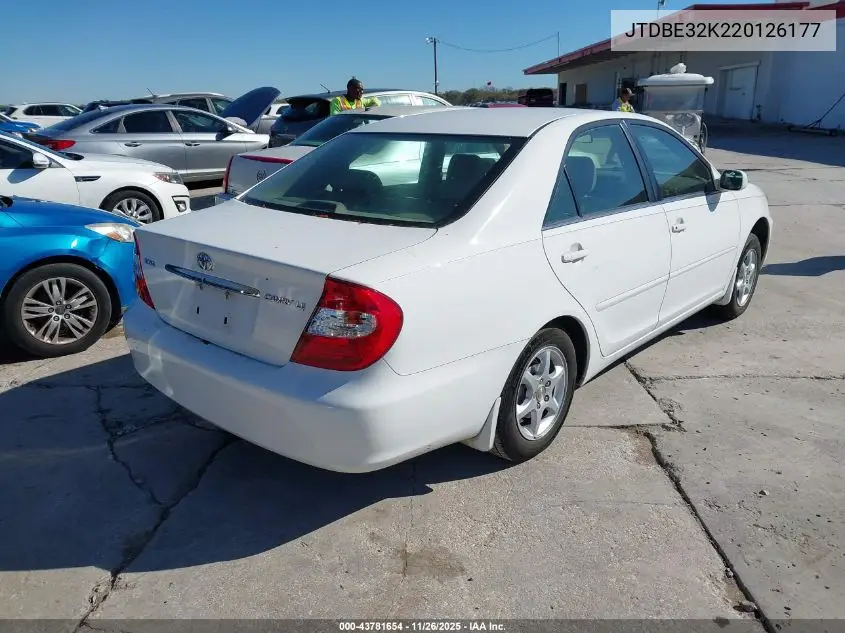 JTDBE32K220126177 2002 Toyota Camry Le