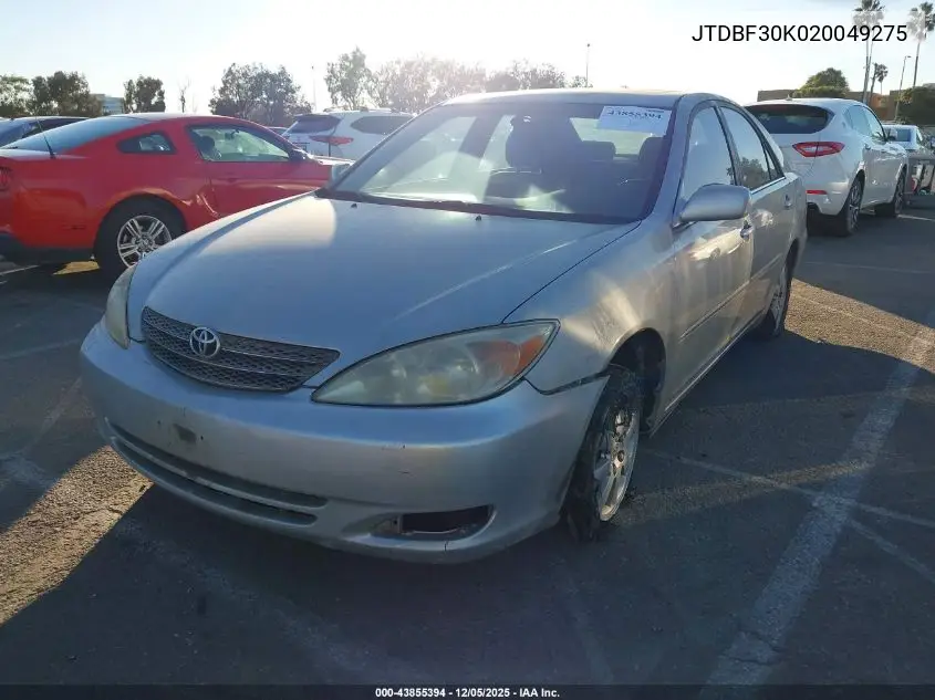 JTDBF30K020049275 2002 Toyota Camry Xle V6