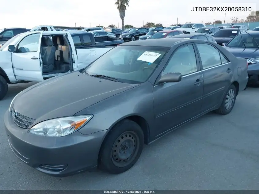 JTDBE32KX20058310 2002 Toyota Camry Le