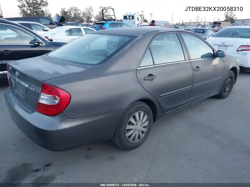 JTDBE32KX20058310 2002 Toyota Camry Le