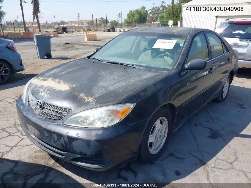 4T1BF30K43U040908 2003 Toyota Camry Le V6