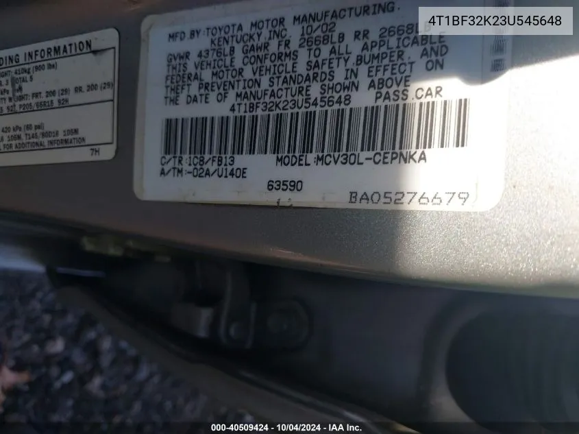 4T1BF32K23U545648 2003 Toyota Camry Le V6