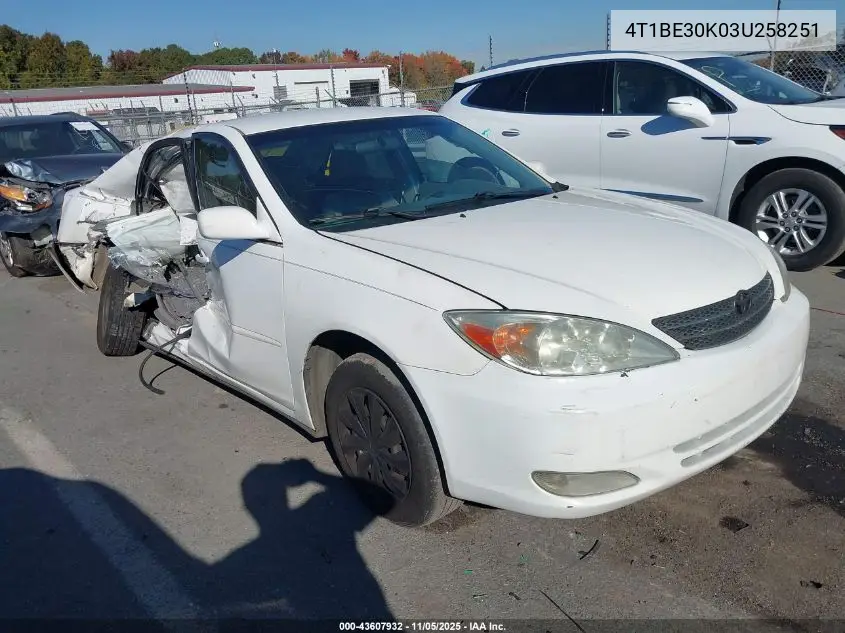 4T1BE30K03U258251 2003 Toyota Camry Le