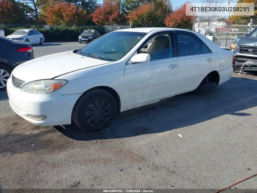 4T1BE30K03U258251 2003 Toyota Camry Le