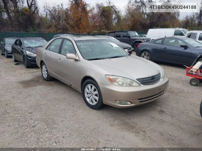 4T1BE30K43U244188 2003 Toyota Camry Xle