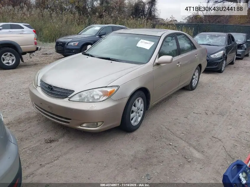 4T1BE30K43U244188 2003 Toyota Camry Xle