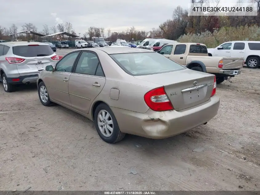 4T1BE30K43U244188 2003 Toyota Camry Xle