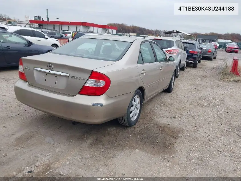 4T1BE30K43U244188 2003 Toyota Camry Xle