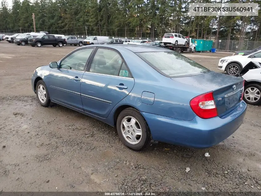 4T1BF30K53U560941 2003 Toyota Camry Le V6