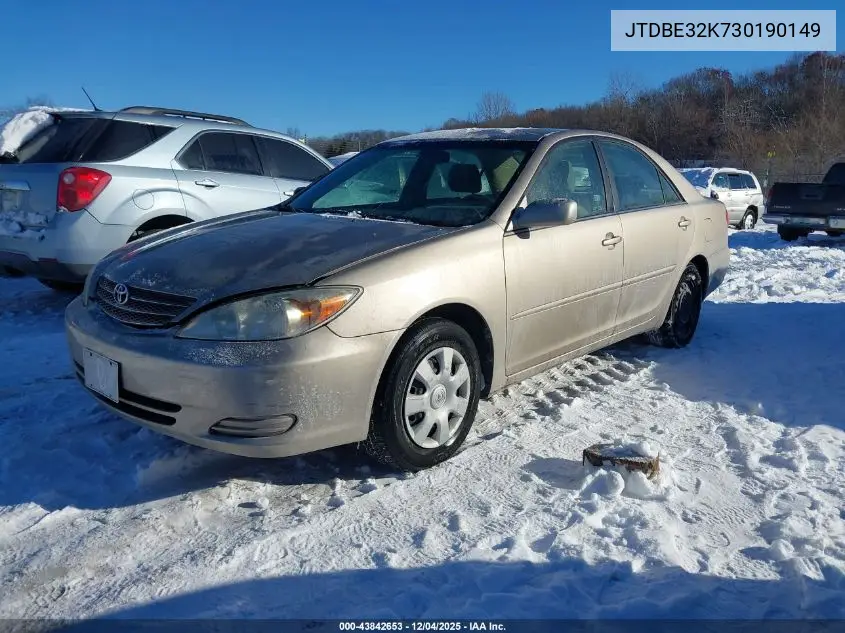 JTDBE32K730190149 2003 Toyota Camry Le