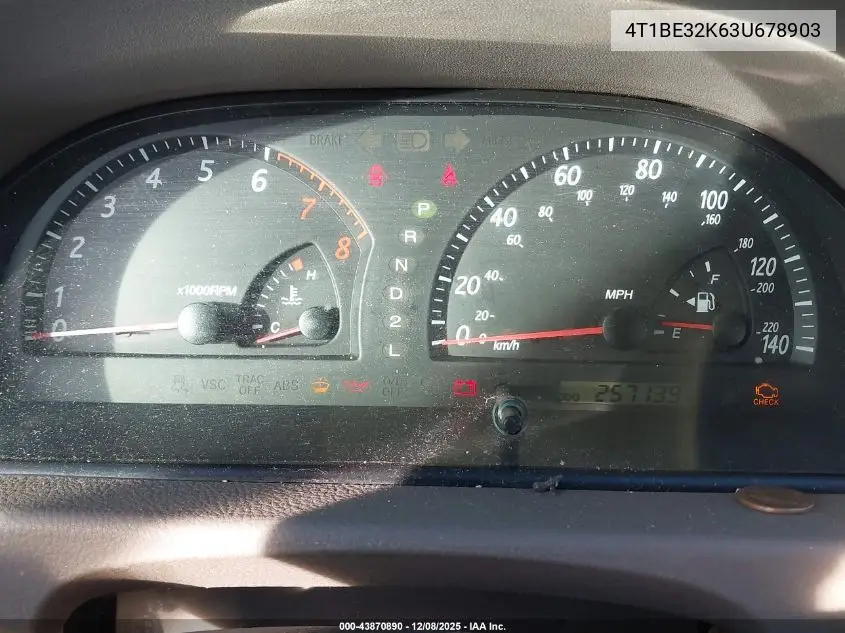 4T1BE32K63U678903 2003 Toyota Camry Le