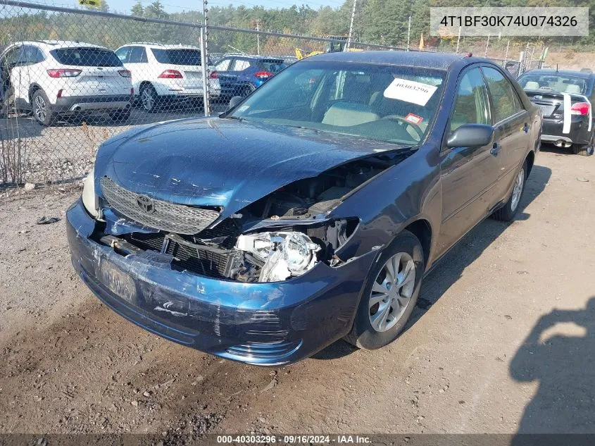 4T1BF30K74U074326 2004 Toyota Camry Le V6