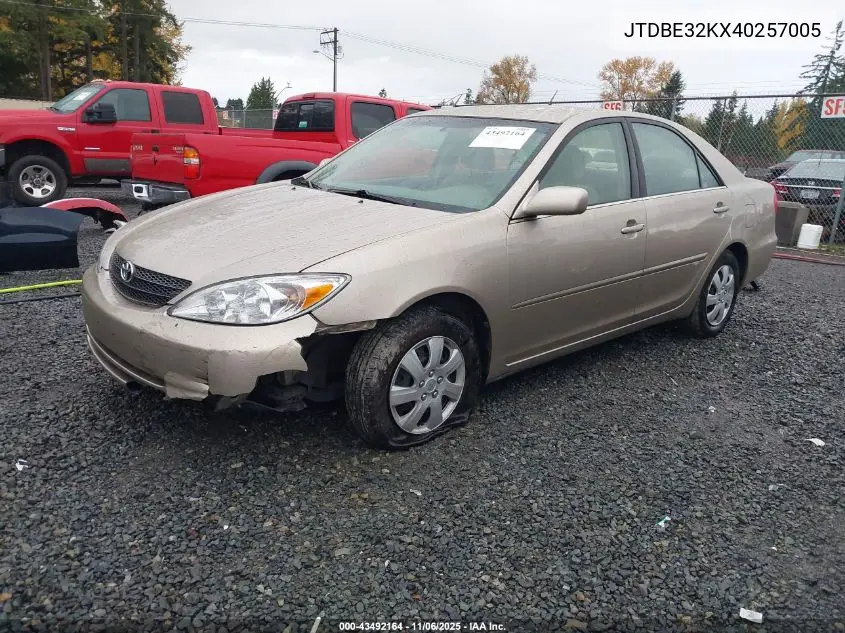 JTDBE32KX40257005 2004 Toyota Camry Le