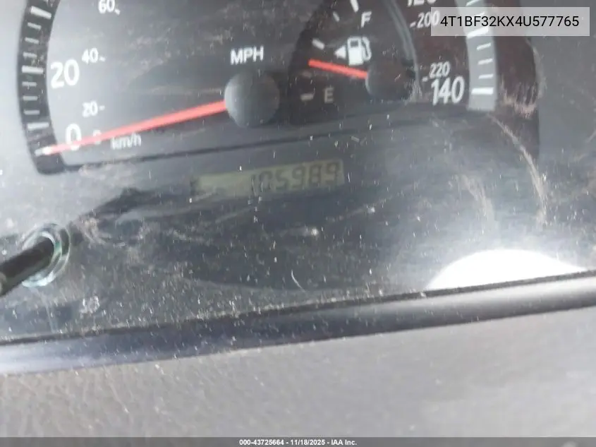 4T1BF32KX4U577765 2004 Toyota Camry Xle V6