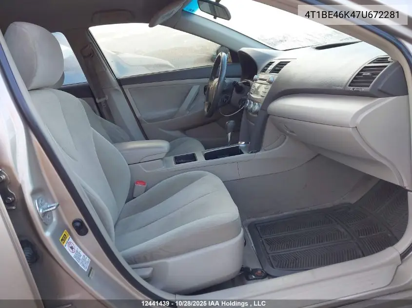 4T1BE46K47U672281 2007 Toyota Camry Le/Se