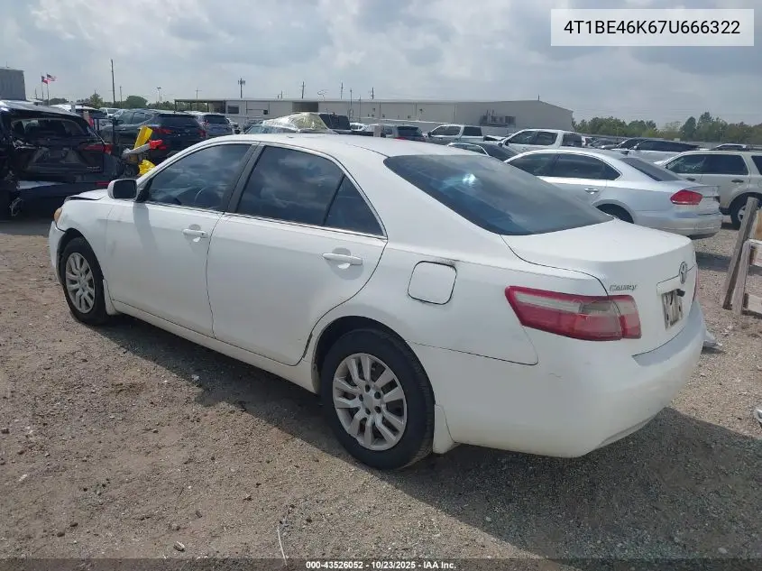 4T1BE46K67U666322 2007 Toyota Camry Le