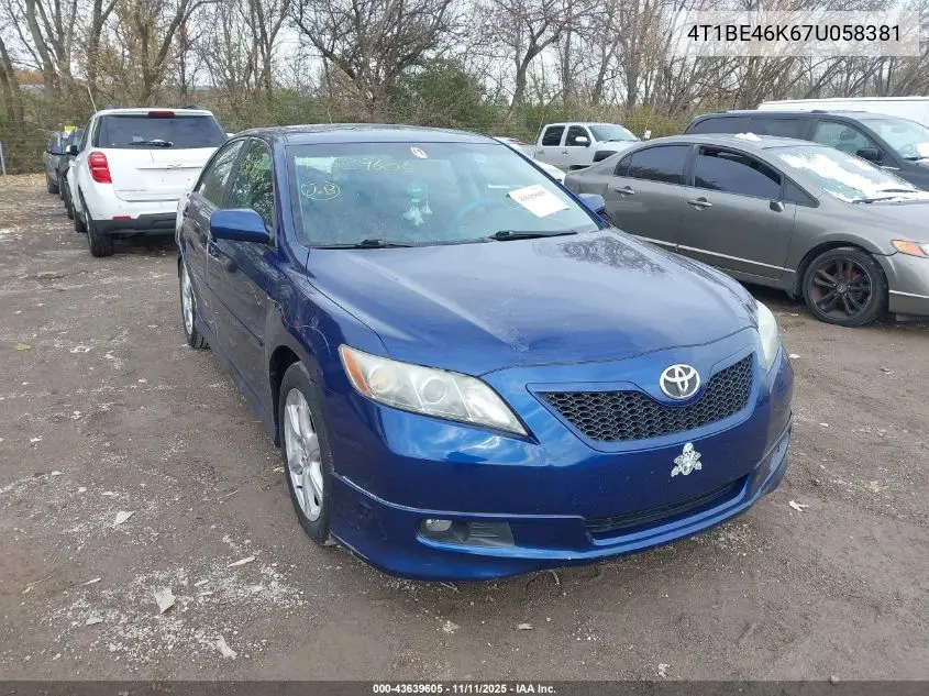 4T1BE46K67U058381 2007 Toyota Camry Se
