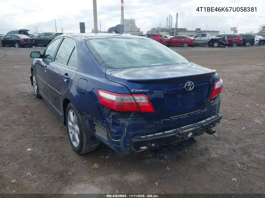 4T1BE46K67U058381 2007 Toyota Camry Se