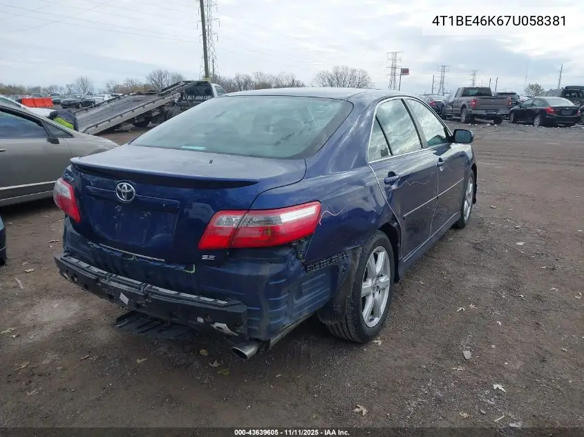 4T1BE46K67U058381 2007 Toyota Camry Se