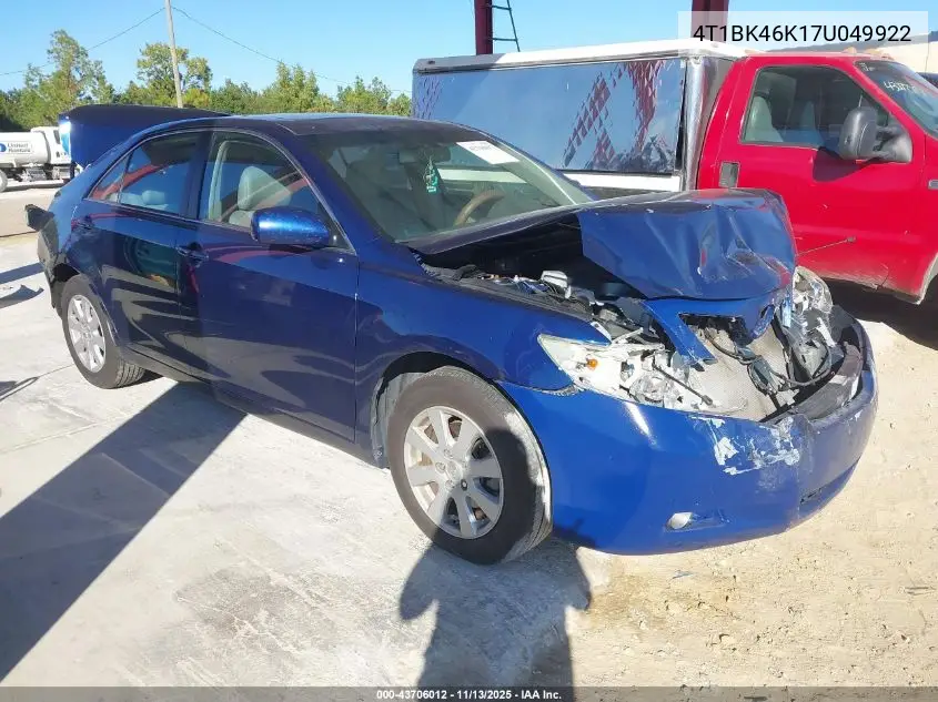 4T1BK46K17U049922 2007 Toyota Camry Xle V6