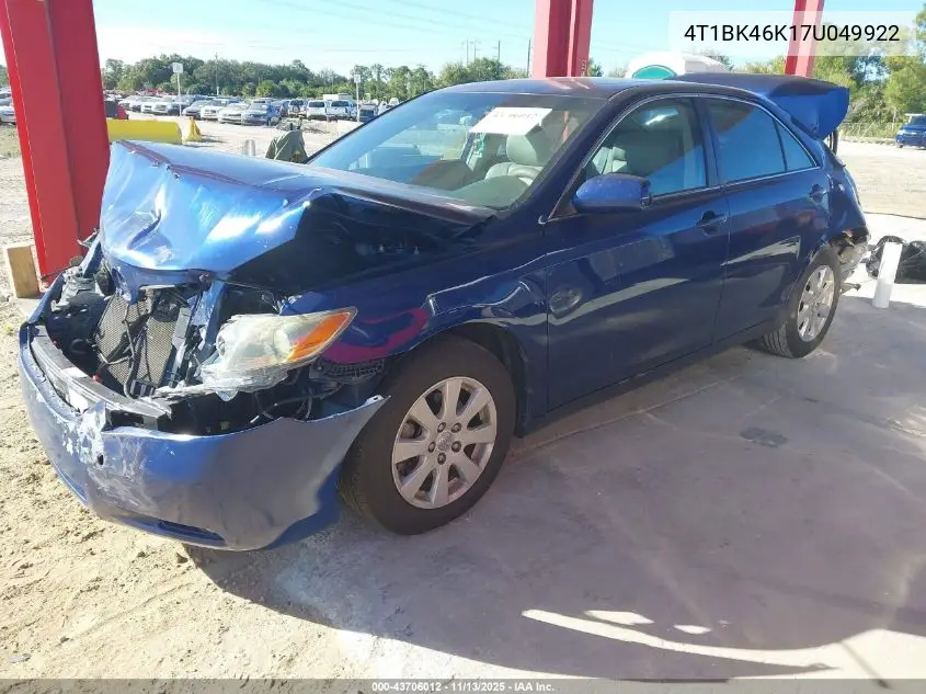 4T1BK46K17U049922 2007 Toyota Camry Xle V6