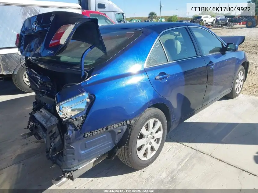 4T1BK46K17U049922 2007 Toyota Camry Xle V6