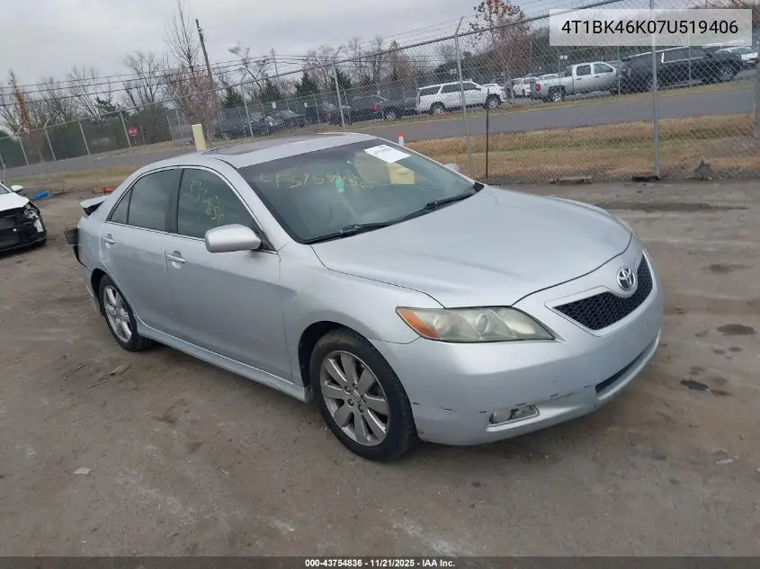 4T1BK46K07U519406 2007 Toyota Camry Se V6
