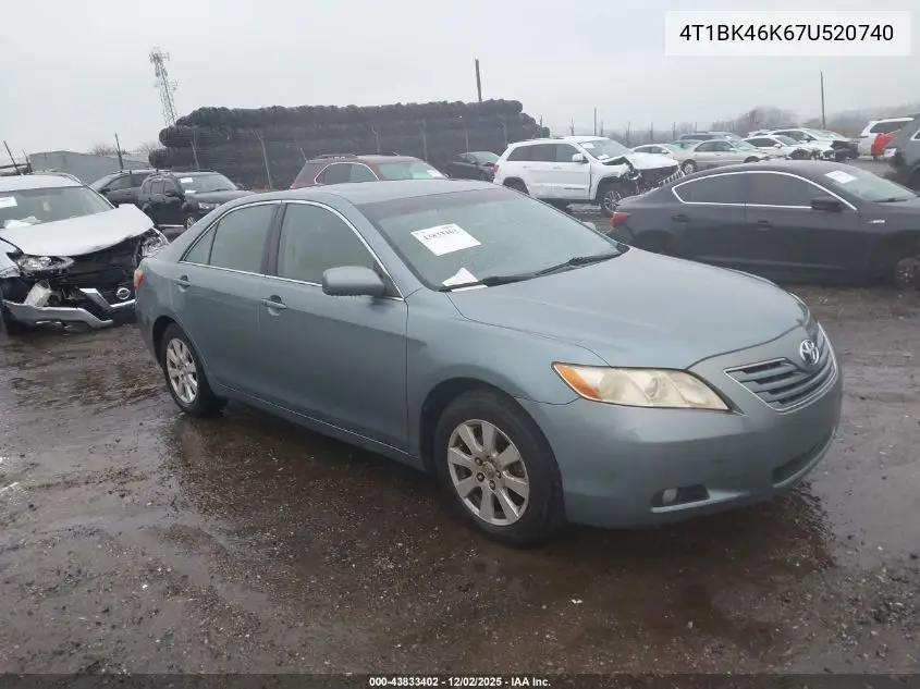 4T1BK46K67U520740 2007 Toyota Camry Xle V6