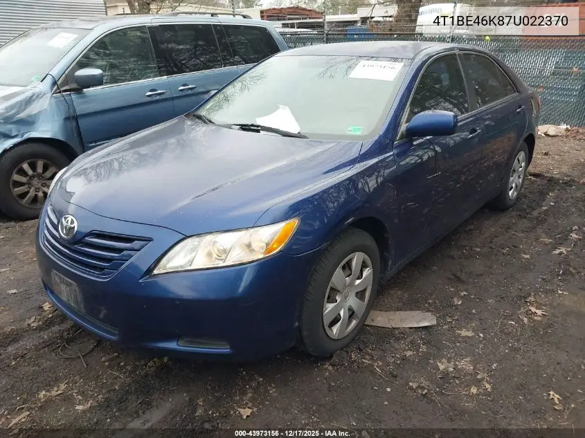 4T1BE46K87U022370 2007 Toyota Camry Le