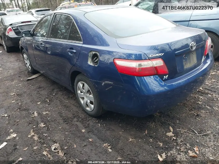 4T1BE46K87U022370 2007 Toyota Camry Le