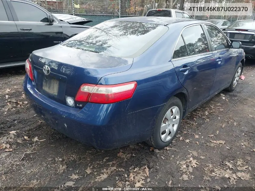 4T1BE46K87U022370 2007 Toyota Camry Le