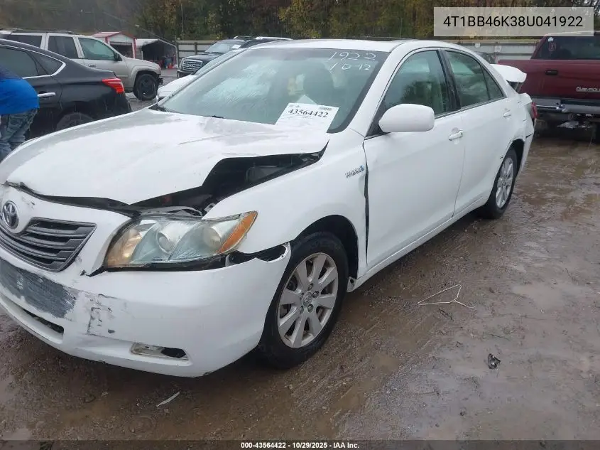 4T1BB46K38U041922 2008 Toyota Camry Hybrid
